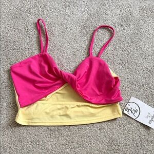 Pink and Yellow Colorblock Swim Top